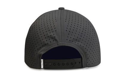 Back image showcasing the Stealth Black Hat by Onpeak Hats. The cap's Black color is elegantly highlighted, while its advanced features, including UV protection, antimicrobial sweatband, buoyant visor core, and moisture-wicking technology. This image encapsulates the essence of a versatile running hat, gym hat, and sports hat that seamlessly combines fashion and performance.