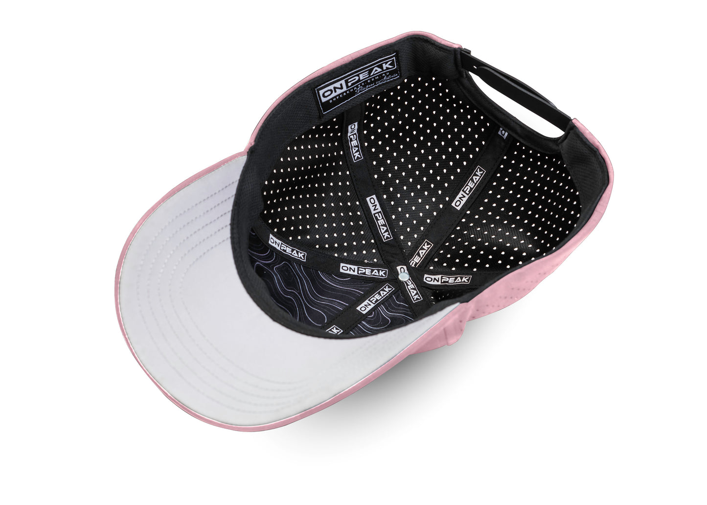 Pink Inside image showcasing the Collection of Hats by Onpeak Hats. The advanced features, including UV protection, antimicrobial sweatband, buoyant visor core, and moisture-wicking technology. This image encapsulates the essence of a versatile running hat, gym hat, and sports hat that seamlessly combines fashion and performance.