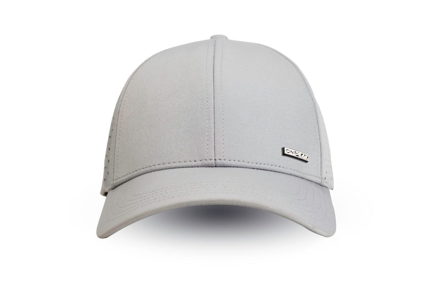 Front image showcasing the Grey Hat by Onpeak Hats. The cap's Grey color is elegantly highlighted, while its advanced features, including UV protection, antimicrobial sweatband, buoyant visor core, and moisture-wicking technology. This image encapsulates the essence of a versatile running hat, gym hat, and sports hat that seamlessly combines fashion and performance.