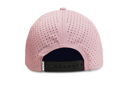 Back image showcasing the Sunset Pink Hat by Onpeak Hats. The cap's Pink color is elegantly highlighted, while its advanced features, including UV protection, antimicrobial sweatband, buoyant visor core, and moisture-wicking technology. This image encapsulates the essence of a versatile running hat, gym hat, and sports hat that seamlessly combines fashion and performance.