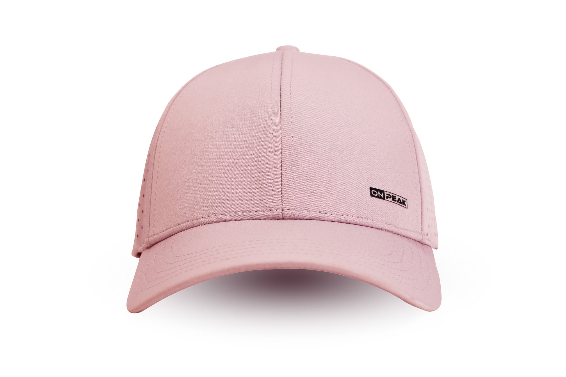 Front image showcasing the Sunset Pink Hat by Onpeak Hats. The cap's Pink color is elegantly highlighted, while its advanced features, including UV protection, antimicrobial sweatband, buoyant visor core, and moisture-wicking technology. This image encapsulates the essence of a versatile running hat, gym hat, and sports hat that seamlessly combines fashion and performance.