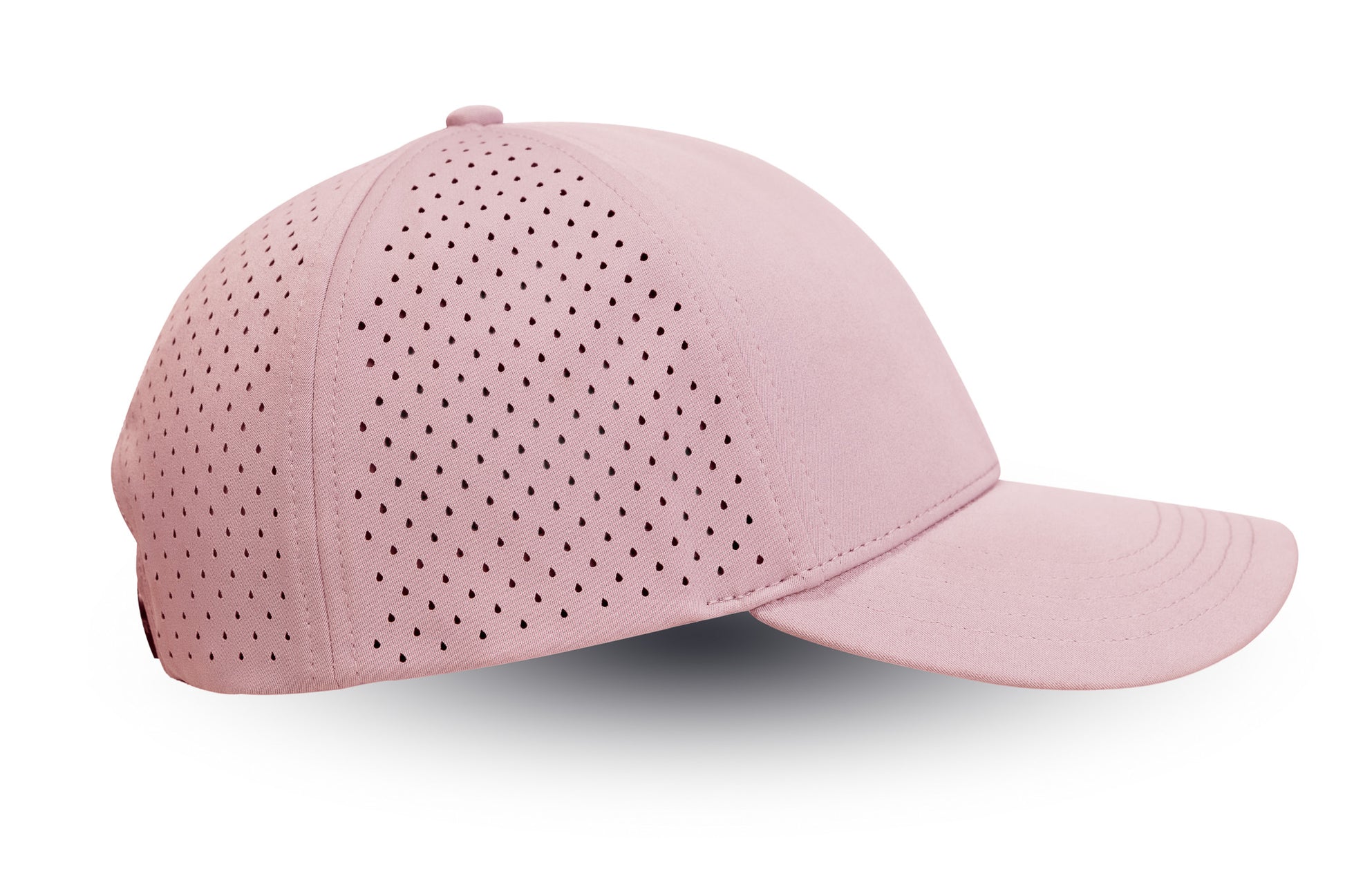 Left Side image showcasing the Sunset Pink Hat by Onpeak Hats. The cap's Pink color is elegantly highlighted, while its advanced features, including UV protection, antimicrobial sweatband, buoyant visor core, and moisture-wicking technology. This image encapsulates the essence of a versatile running hat, gym hat, and sports hat that seamlessly combines fashion and performance.